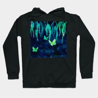 Wisteria and Butterflies Negative Painting Blue and Green Hoodie